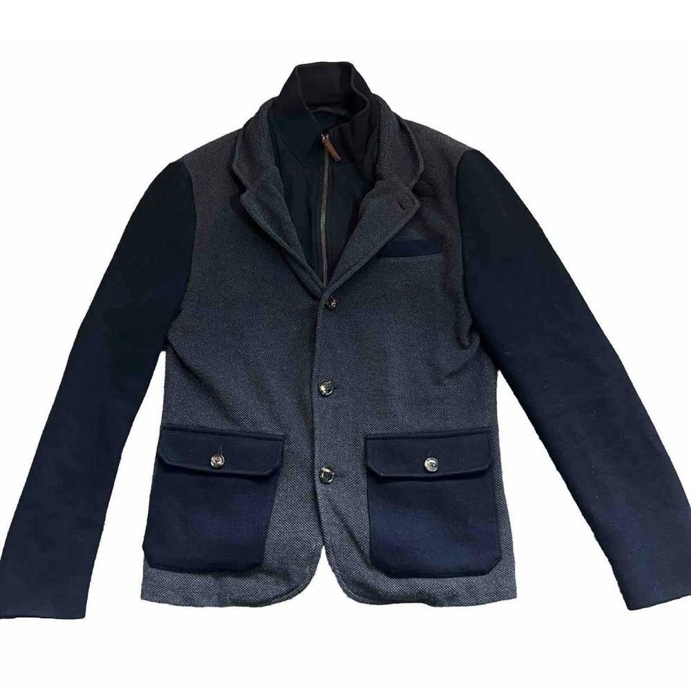 Ted Baker London Blue Wool Sleeve Textured Coat Jacket Removable Collar Size 2